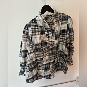 ANTIK BATIK Jerro Ruffle-trimmed Patchwork Checked Blouse